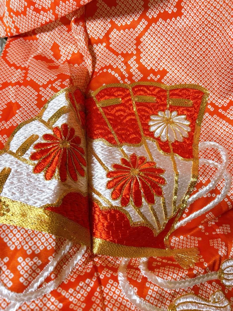 お買い得品♡七五三　7歳　女の子　フルセット　一式　鹿の子柄　朱色　オレンジ