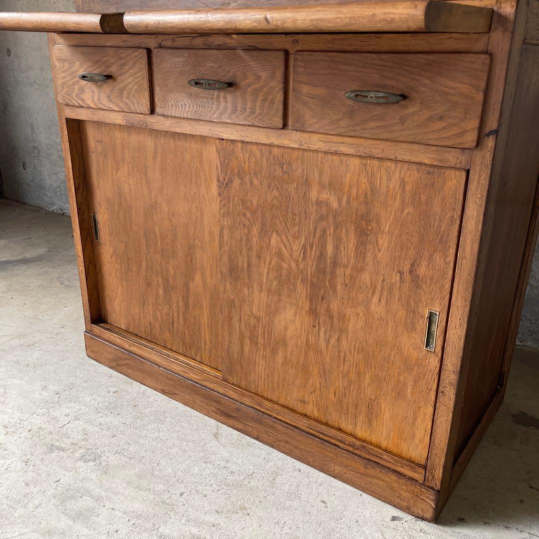 アンティーク 食器棚 置き台付き 希少な棚 ダイヤガラス 戸棚 昭和レトロ