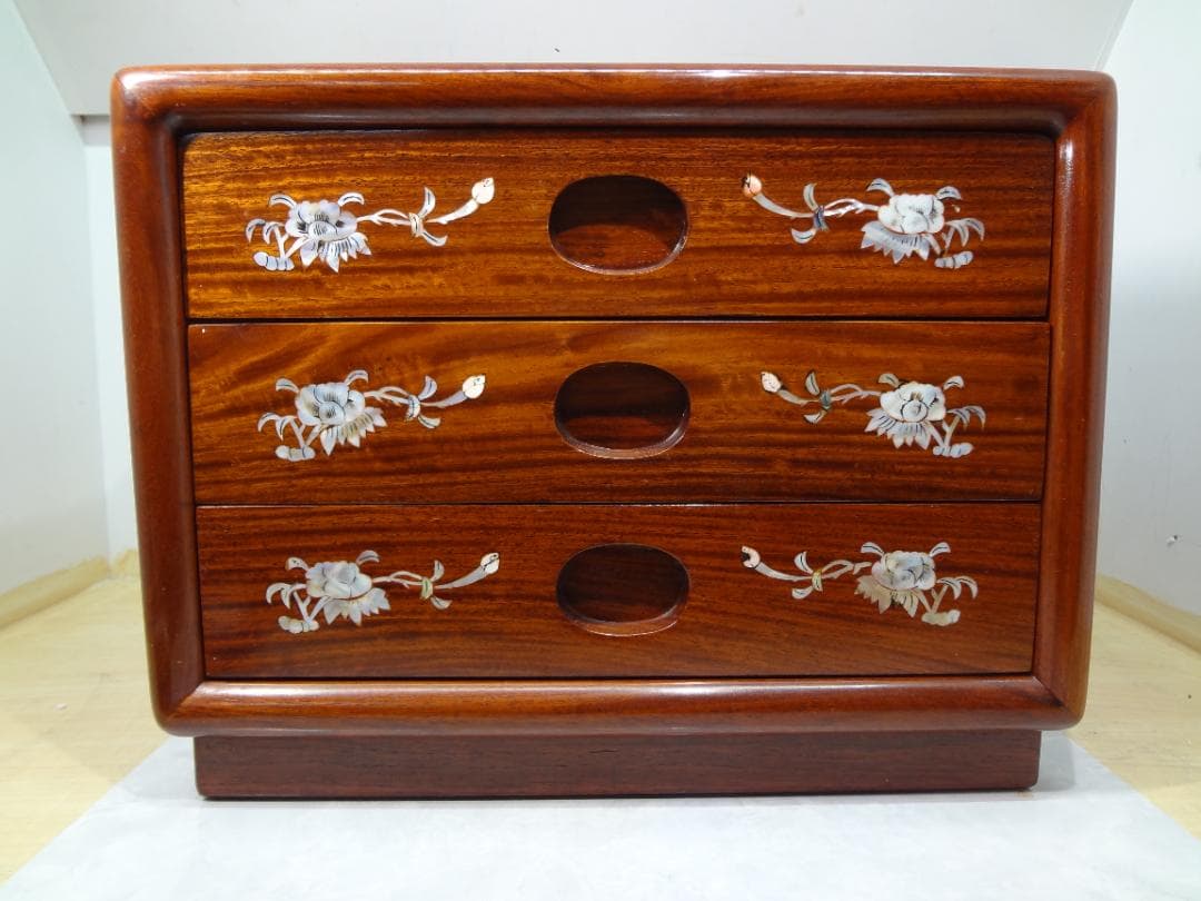 ✨美品✨ 天然木 花梨 唐木 螺鈿細工 引き出し3段ミニチェスト - メルカリ