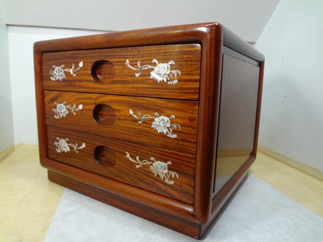 ✨美品✨ 天然木 花梨 唐木 螺鈿細工 引き出し3段ミニチェスト - メルカリ