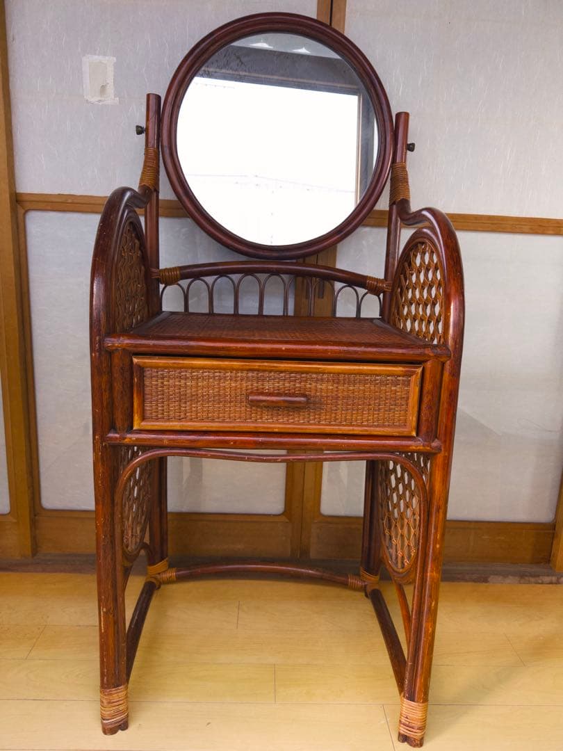 ラタン形鏡付きドレッサー ミラー ビンテージ
