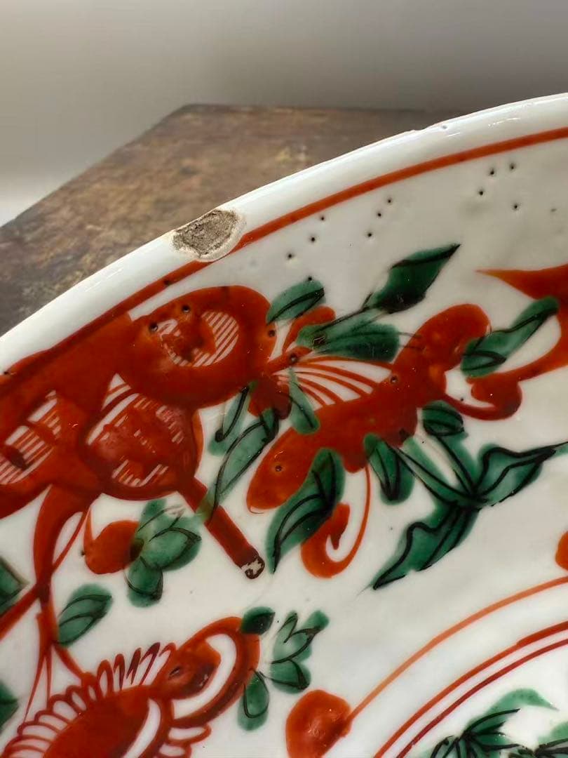 DT518 中国美術 呉須赤絵 鳳花紋皿 35.5cm 明末期 美品