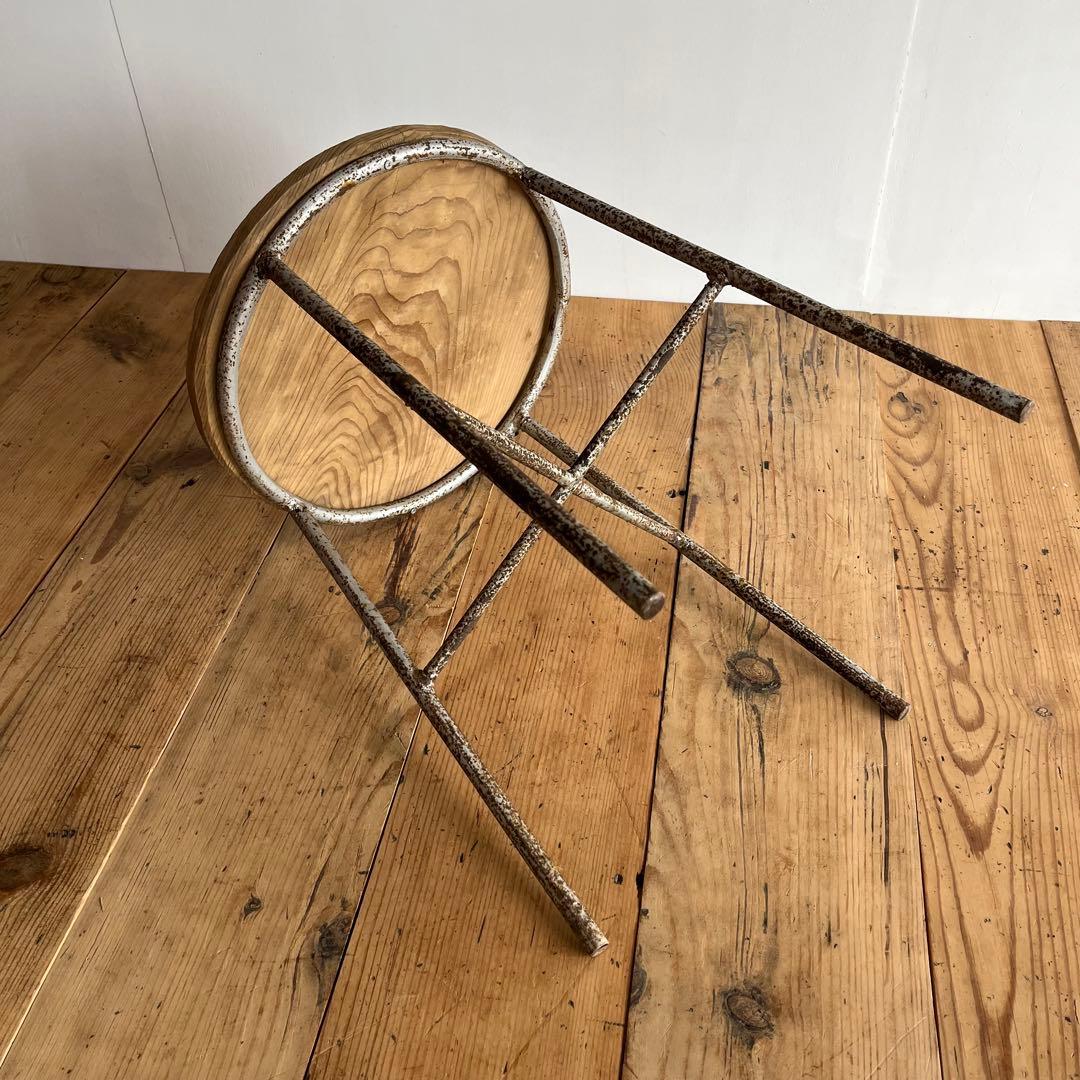 アンティーク 鉄脚 アイアン スツール 一枚板 植物台 z778