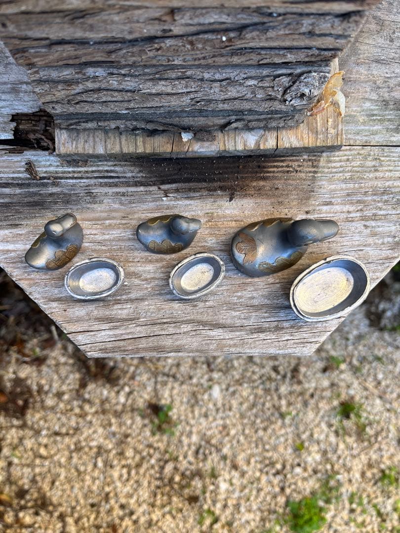 ◇フランスアンティーク｜ピューター製アヒル小物入れセット手作り小鳥