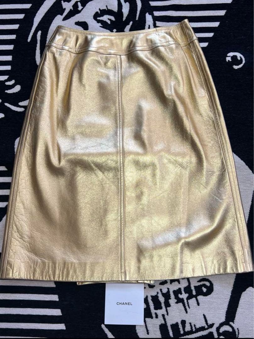 大幅値下げ⭐︎超美品レア⭐︎CHANEL⭐︎ゴールドラムスキンレザースカート