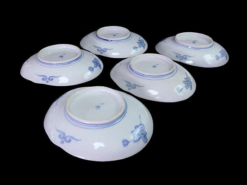 辻製　宮内庁御用達　色絵　双鷺に沢瀉の図　変形皿　５客　E943AS-fbrｍ