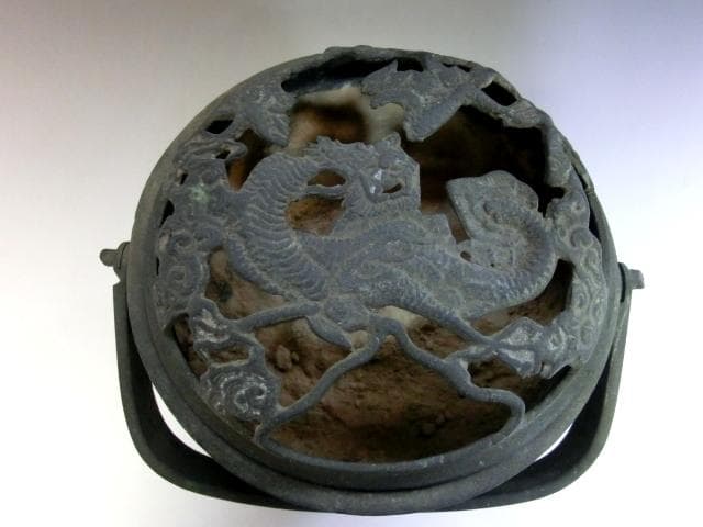 手炉□古銅製 手あぶり 手焙り 手火鉢 火入れ 火器 オンライン 透かし