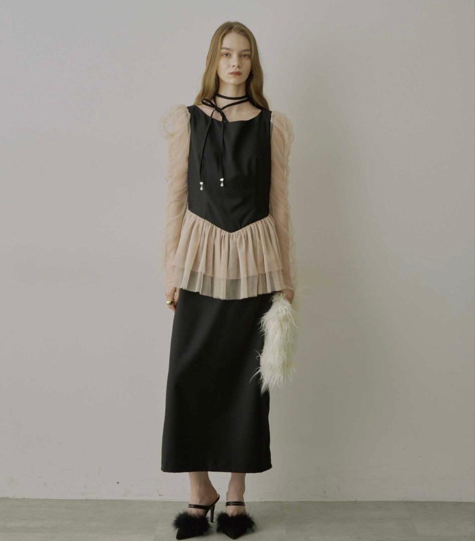 VIOLETTA チョーカー付きチュールスリーブドレス　オケージョンドレス