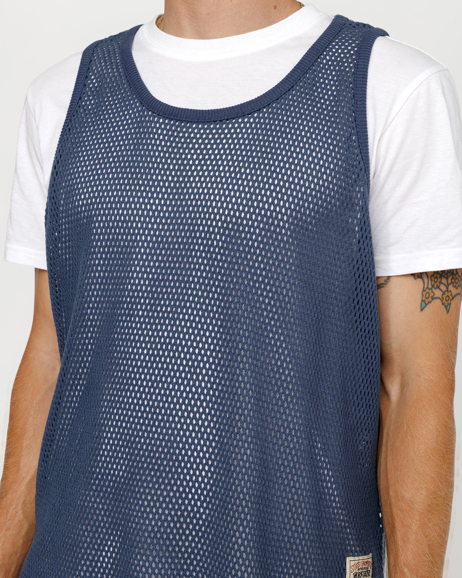 STUSSY / 24SS/Cotton Big Mesh Tank/S/コットン/BLK/1140349 Big Mesh
